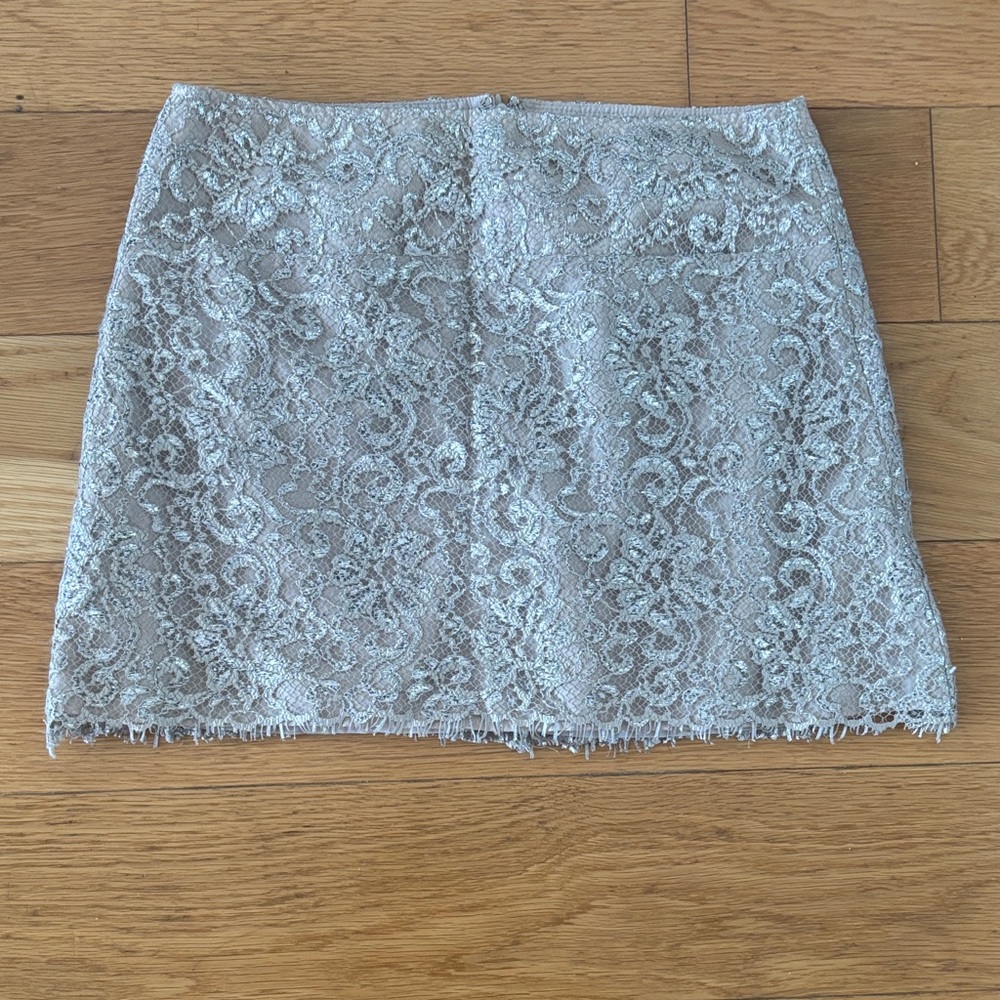 Corey Lynn Calter Silver Lace Mini Skirt
